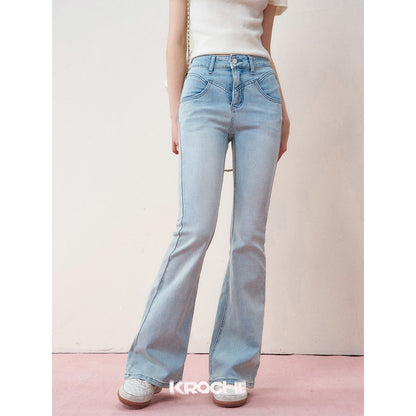 Kroche High Waist Washed Denim Flare Jeans