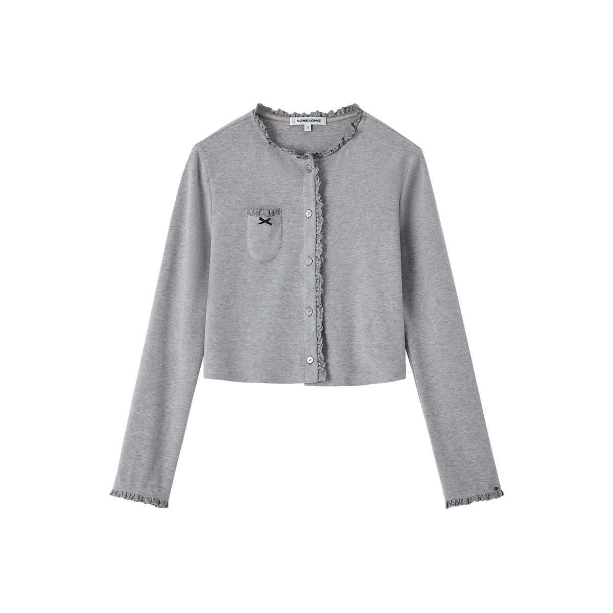 SomeSowe Bow Lace Knit Cardigan Gray