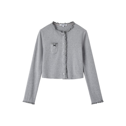 SomeSowe Bow Lace Knit Cardigan Gray