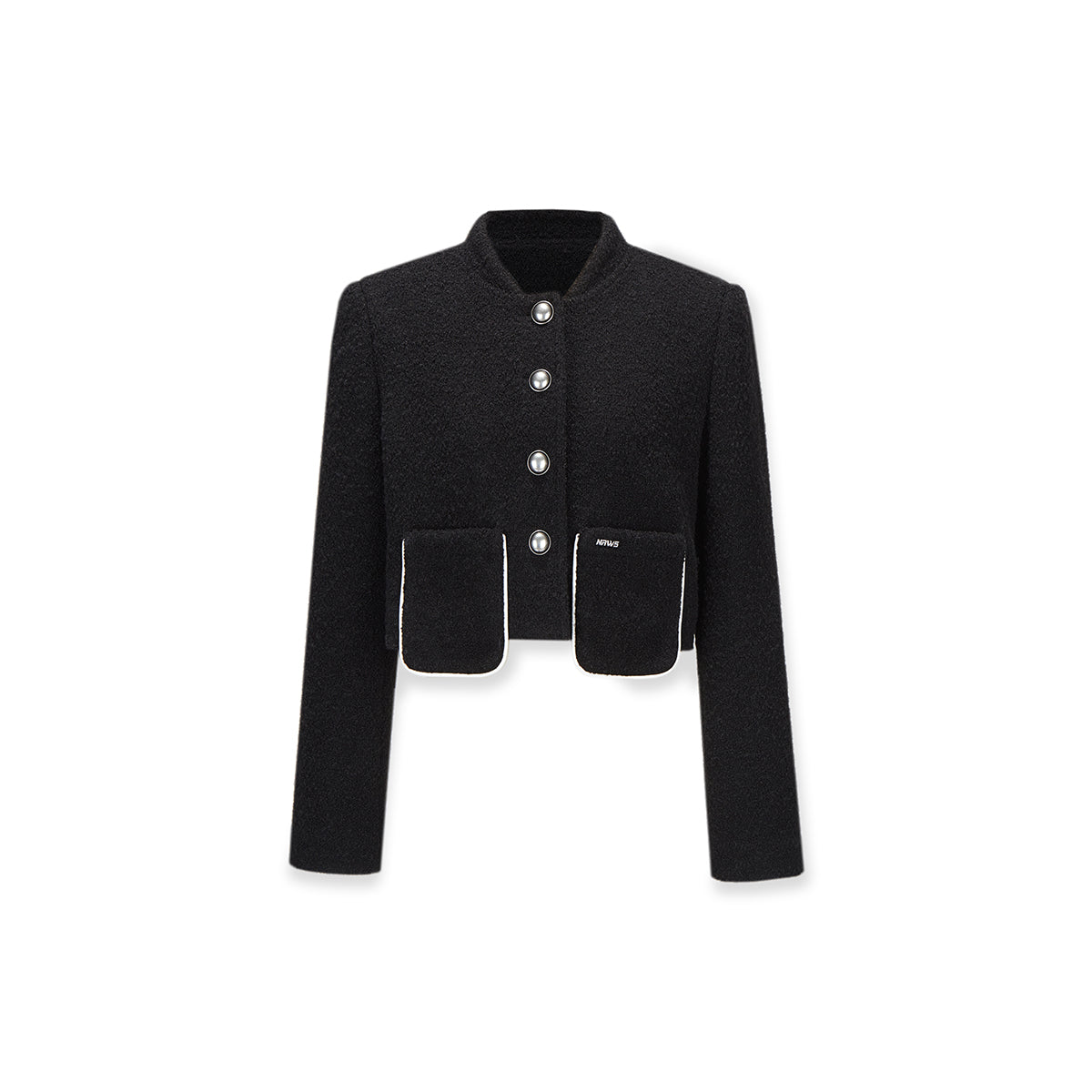 NotAwear Silver Button Short Woolen Blazer Black