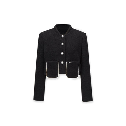 NotAwear Silver Button Short Woolen Blazer Black