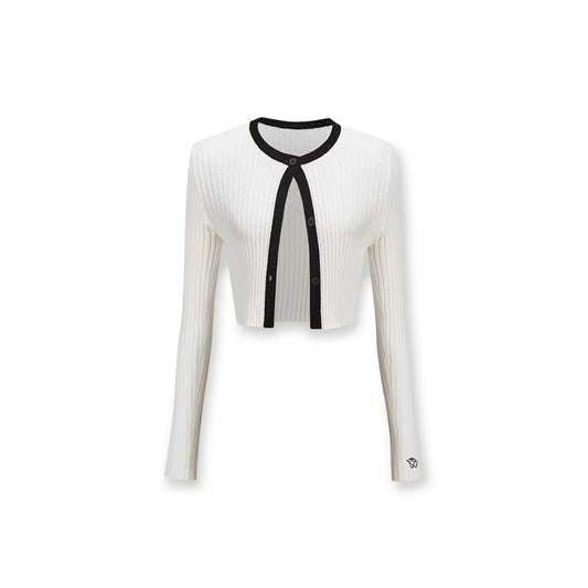 NotAwear Color Blocked Hollow Out Cardigan Top White