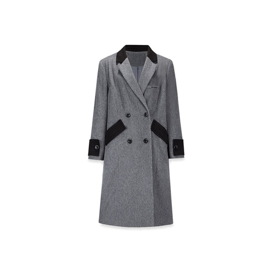 NotAwear Vintage Color Blocked Woolen Long Coat Grey