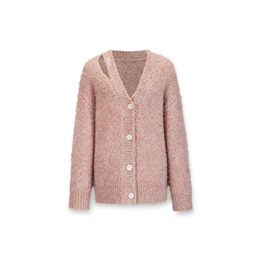 NotAwear Woolen Hollow Cutting Cardigan Pink