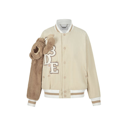 13De Marzo Bear Sleeve Corduroy Baseball Jacket Khaki