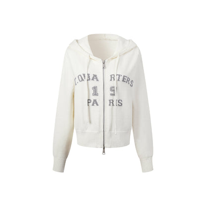 Three Quarters Letter Embroidery Hooded Jacket White