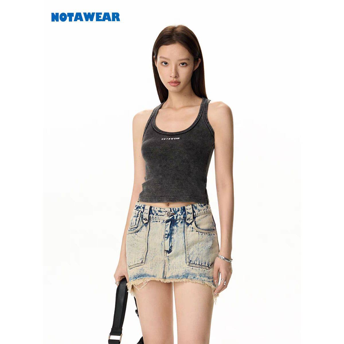 NotAwear Destroyed Edges Faded Denim Skirt