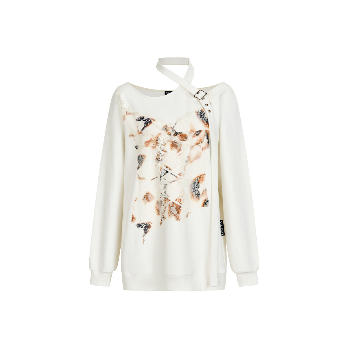 Via Pitti Special Lace Patchwork Off Shoulder Sweater White