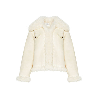 Kroche Leather-Fur Integrated Thicken Patchwork Jacket