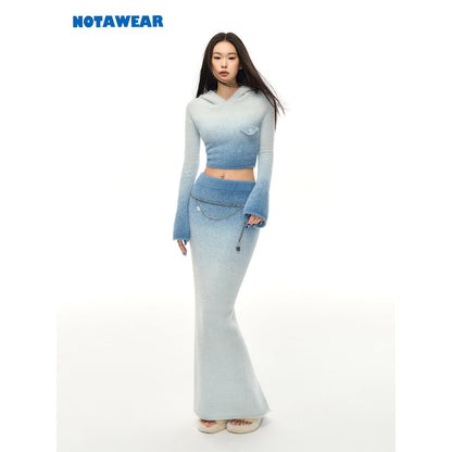 NotAwear Gradient Fuzzy Long Knit Skirt