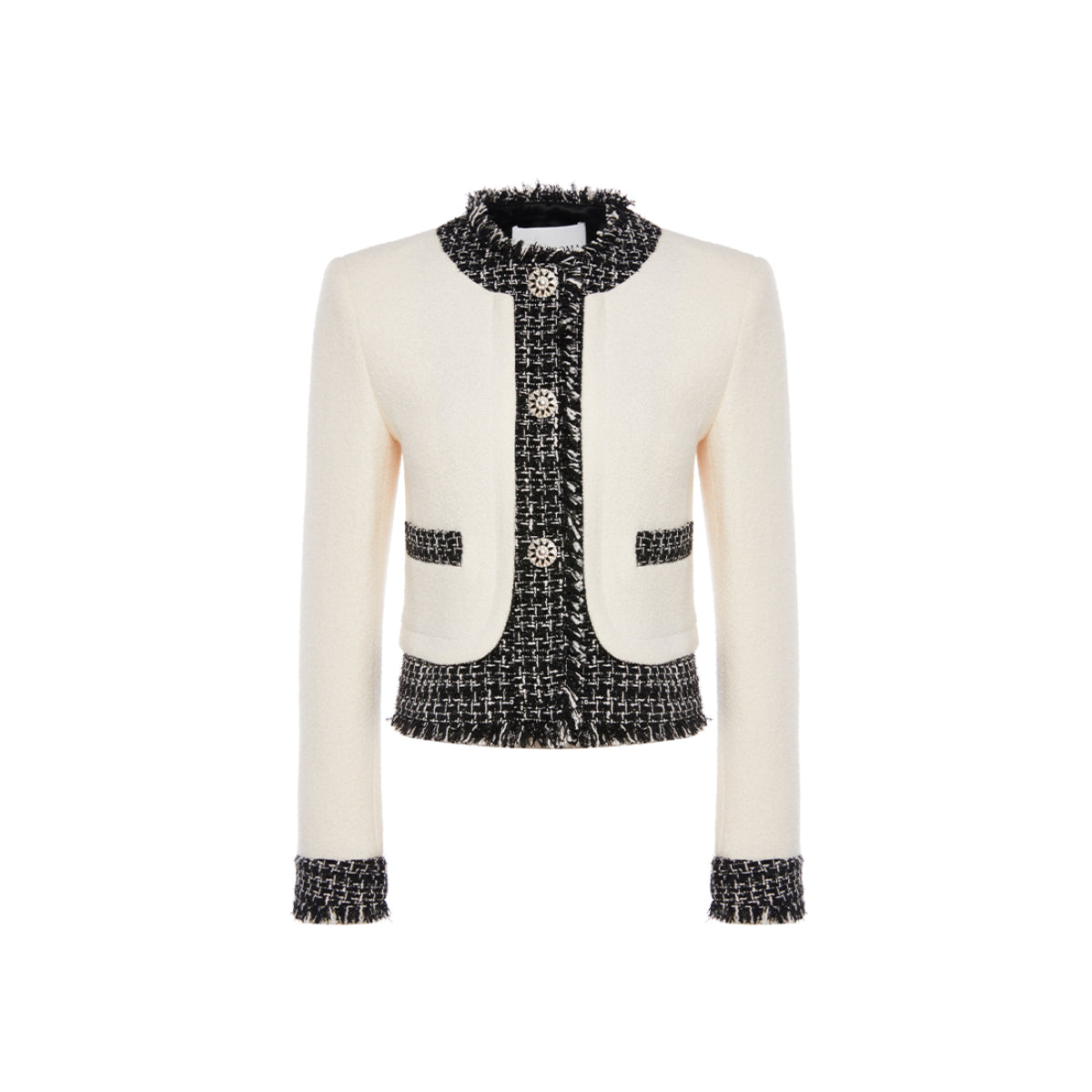 Rocha Roma Color Blocked Metal Button Tweed Jacket