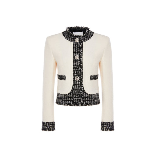 Rocha Roma Color Blocked Metal Button Tweed Jacket