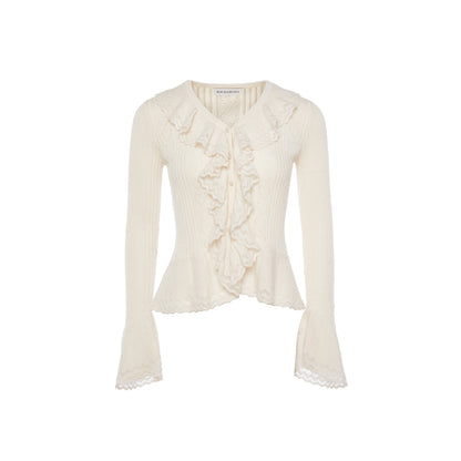 Rocha Roma Ruffles Knit Top White