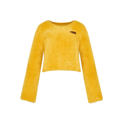 Kroche Imitated Marten Fur Short Sweater Ginger Yellow