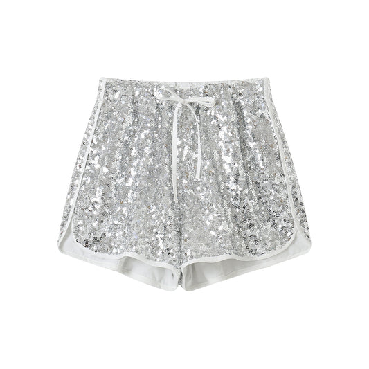 SomeSowe Drawstring Sequin Shorts Sliver