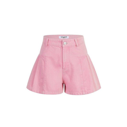 Three Quarters A-Line Denim Shorts Pink