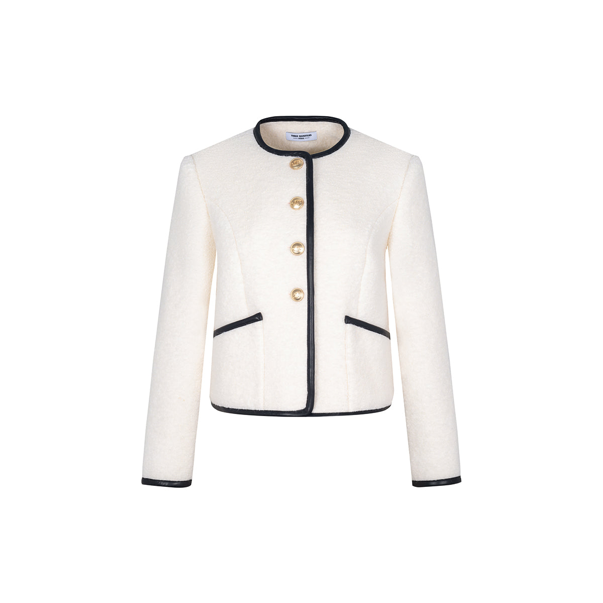 Three Quarters Color Blocked Woolen Structural Jacket White