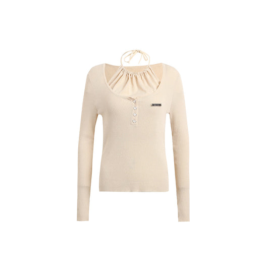 Wildshadow Hollow-Out Fake-2-Piece Knit Top Cream