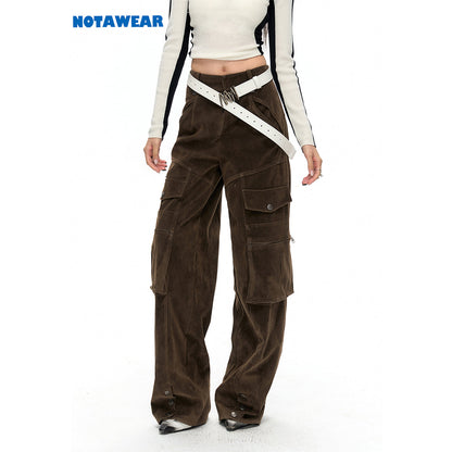 NotAwear Casual Matt Leather Cargo Straight-Leg Pants