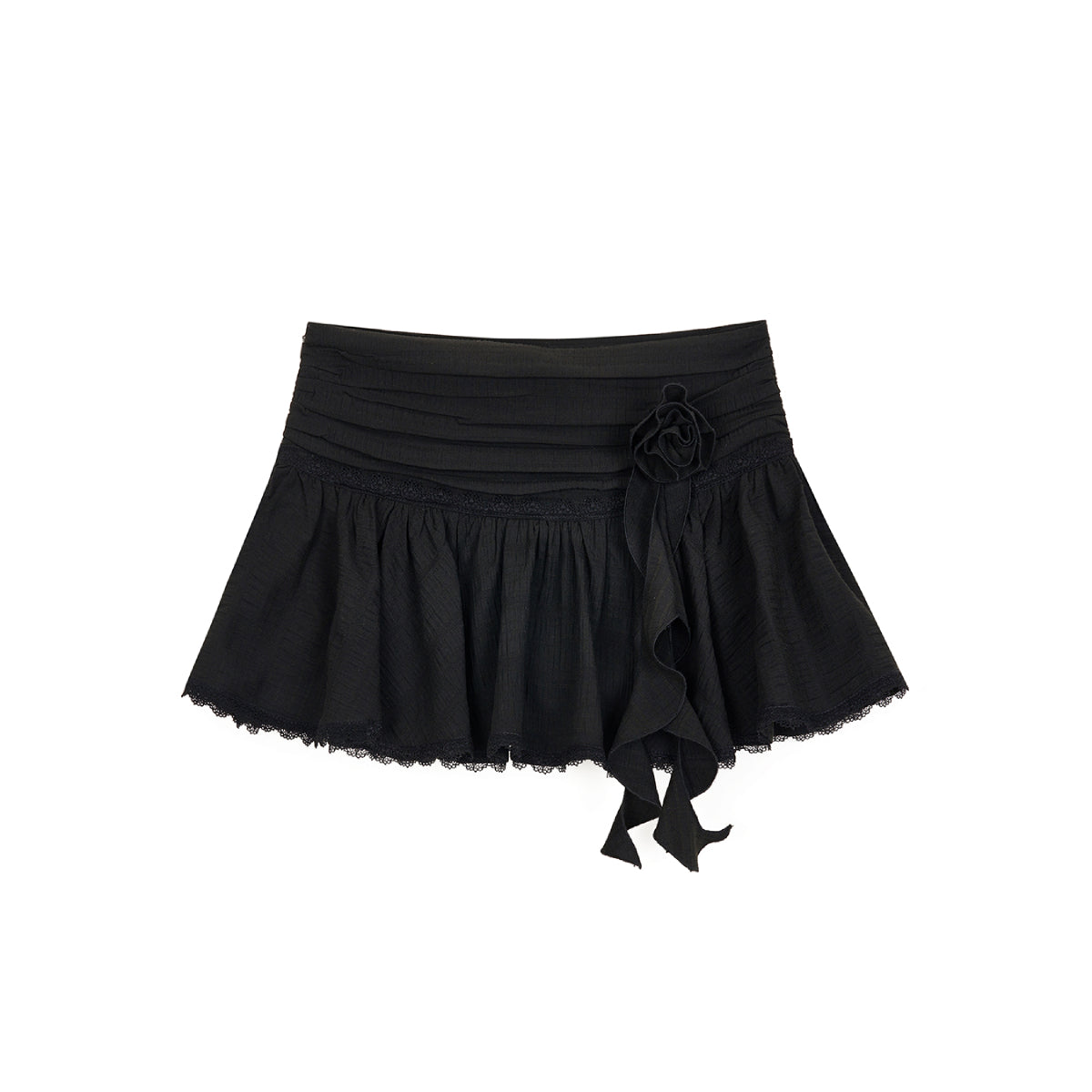 Via Pitti Detachable 3D Lace Rose Mini Skirt Black