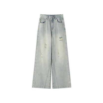 SomeSowe Vintage Hot-Drilled Washed Denim Pants