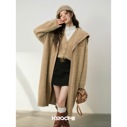 Kroche Faux Mink Oversized Lapel Coat Brown