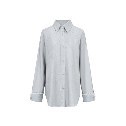 Via Pitti Sparkly Lace Patchwork Striped Shirt Misty Blue