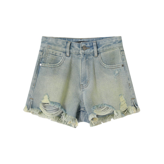 SomeSowe Hot Drilled Bow Raw Edge Denim Shorts