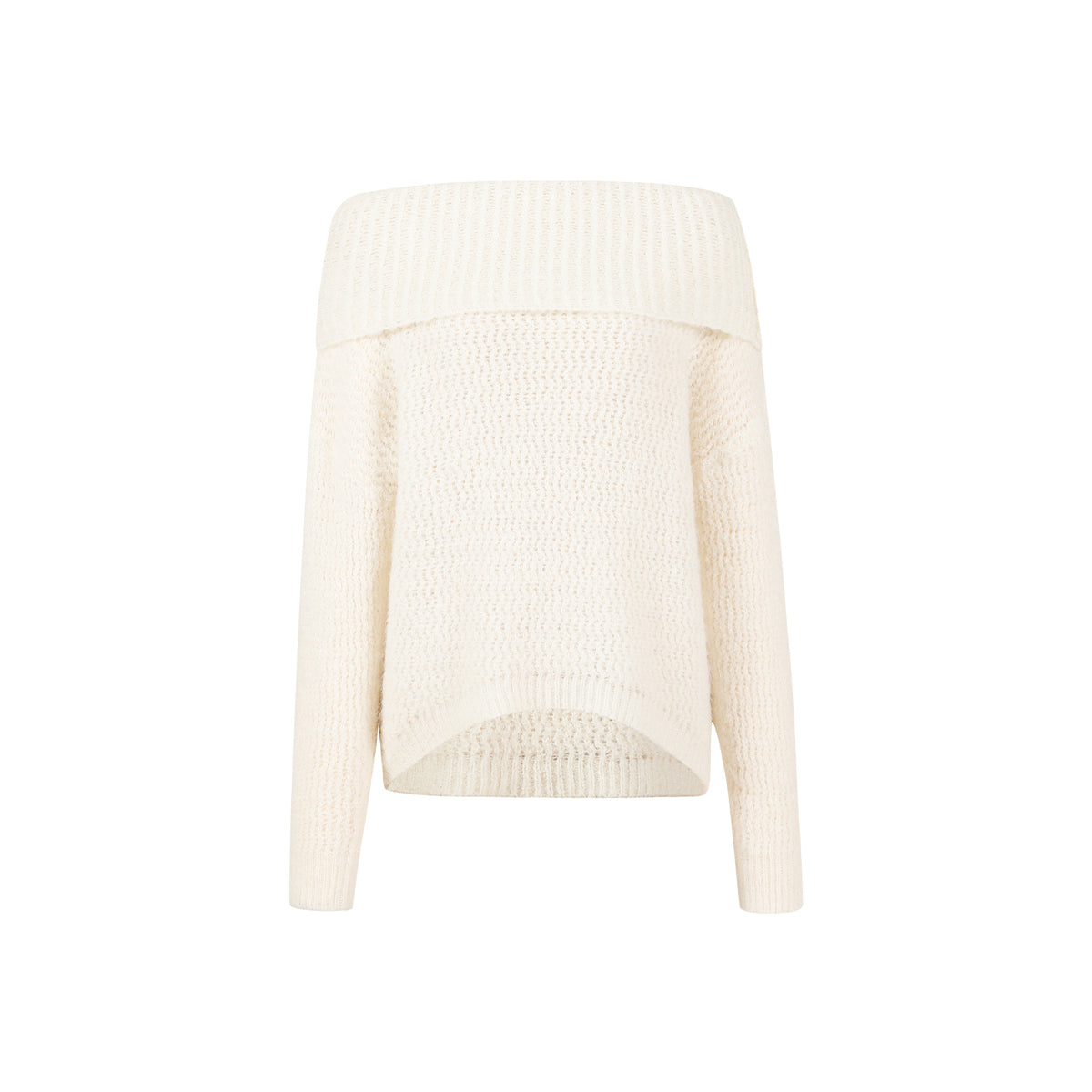 Three Quarters Woolen Off-Shoulder Sweater Cream