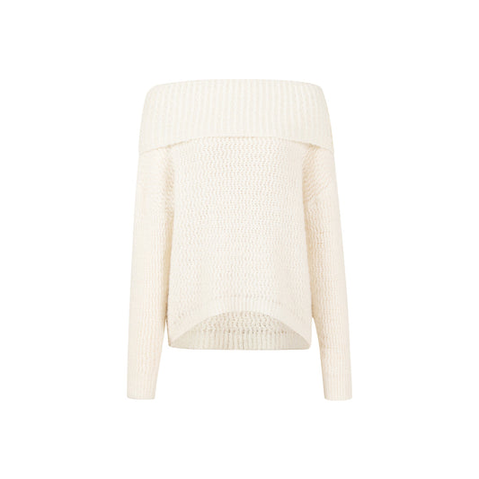 Three Quarters Woolen Off-Shoulder Sweater Cream