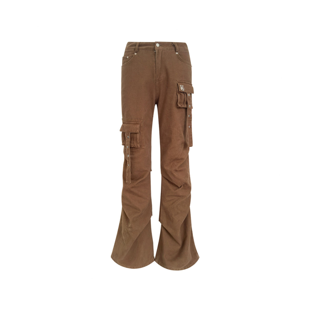 Liilou Multi-Pocket Wrinkle Flared Cargo Pants Brown