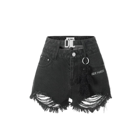 13De Marzo Logo Broken Denim Shorts Black