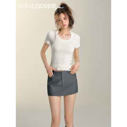 SomeSowe Double Lace Knit Slim Fit Top White