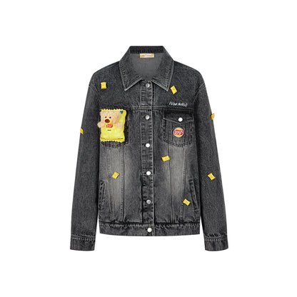 13De Marzo X Lay's Plush Bear Crisps Denim Jacket Washed Black