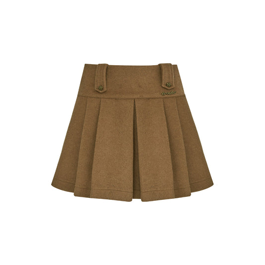 Kroche Vintage Woolen Pleated Skirt Brown