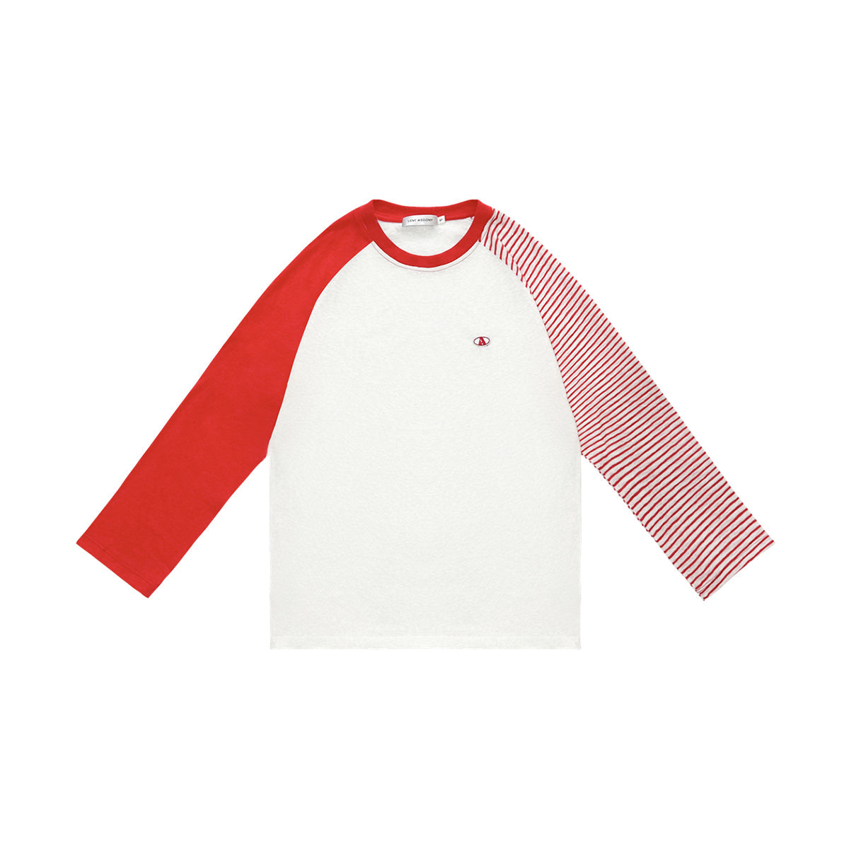 AsGony Contrast Color Striped Raglan L/S T-Shirt Red