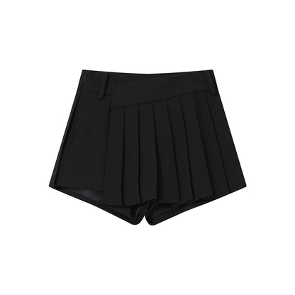 SomeSowe Irregular Cutting Pleated Skirt Shorts Black