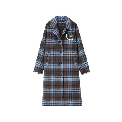 SomeSowe Contrast Color Plaid Tweed Long Coat