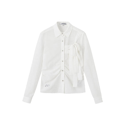 SomeSowe Bow Waisted Pleated Shirt White