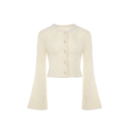 Rocha Roma Alpaca Knitted Lace Cardigan Cream