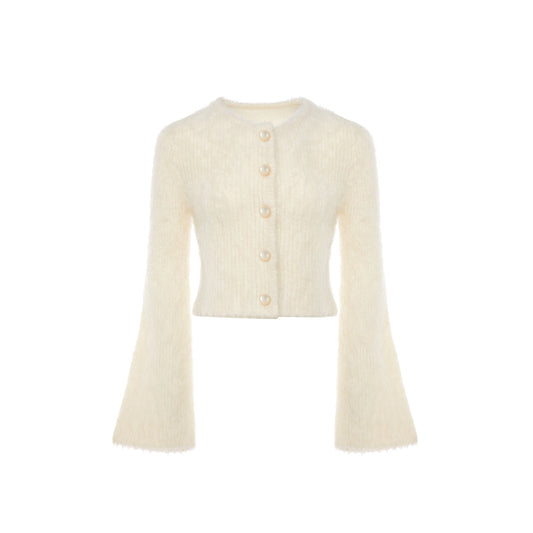 Rocha Roma Alpaca Knitted Lace Cardigan Cream