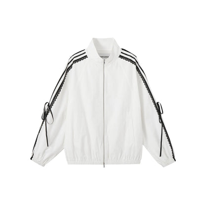 SomeSowe Lace Bow Lace Up Sports Jacket White