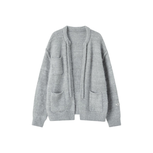 SomeSowe Silhouette Lace Up Furry Cardigan Gray