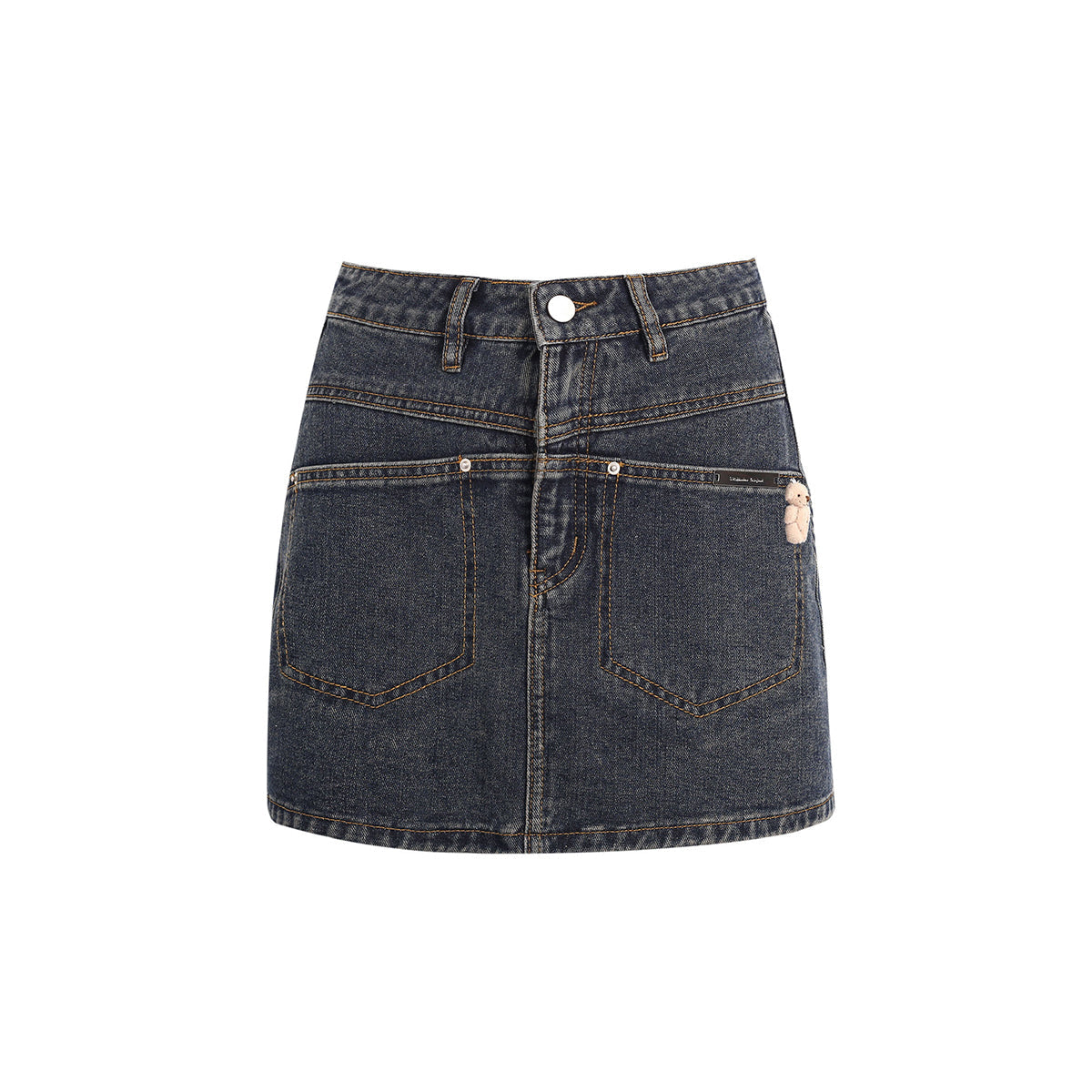 Wildshadow Teddy Bear Pocket Washed Denim Skirt