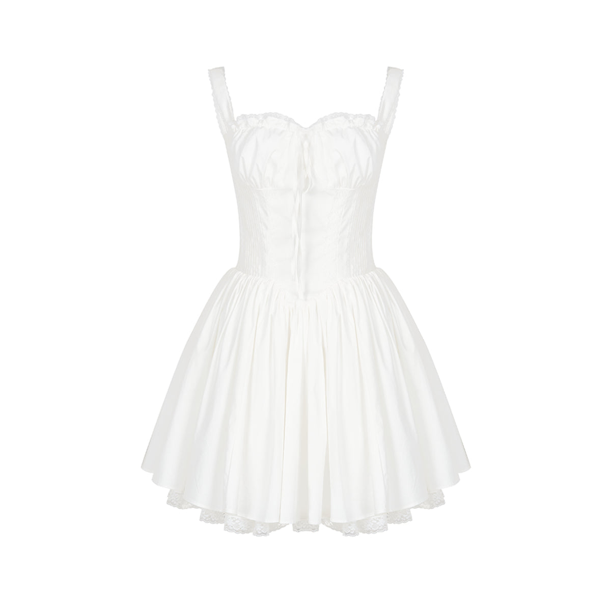 Kroche Lace Edge Waist Puff Dress White