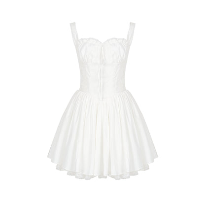 Kroche Lace Edge Waist Puff Dress White