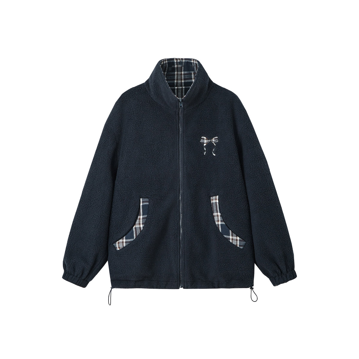 SomeSowe Reversible Plaid Fleece Jacket Navy Blue