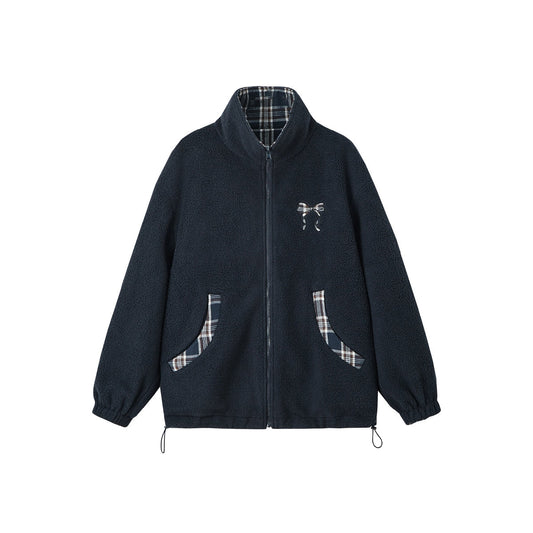 SomeSowe Reversible Plaid Fleece Jacket Navy Blue