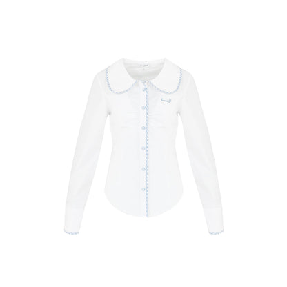 Kroche Color Blocked Doll Collar Slim Shirt White