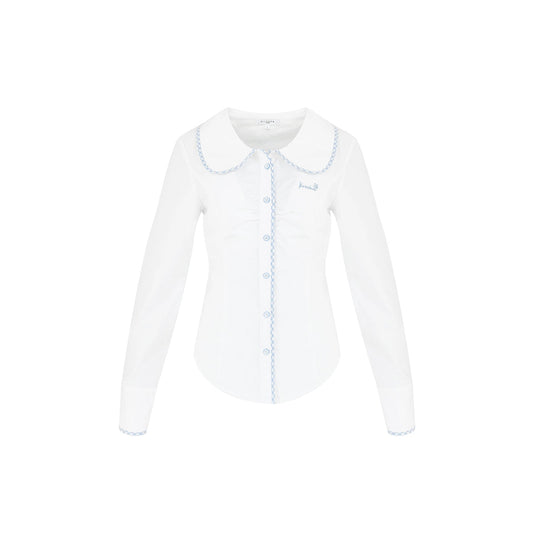 Kroche Color Blocked Doll Collar Slim Shirt White